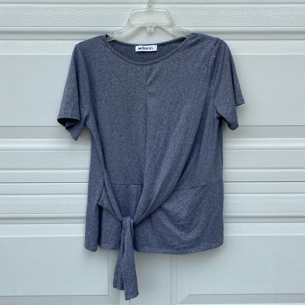 RRL Gray Tie-Front Short Sleeve Tee